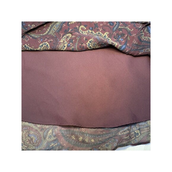 RL Silk Skirt Burgundy Brown Paisley Classic Boho Chic Rich Aunt Knee/Midi XL - Picture 6 of 6